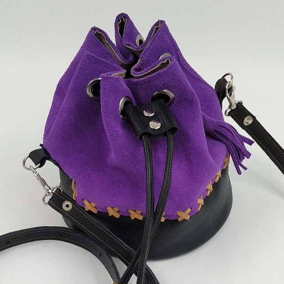 Crossbody Bucket bagLilac Leather Suede bucketLeather Bucket Bag for women main image 6